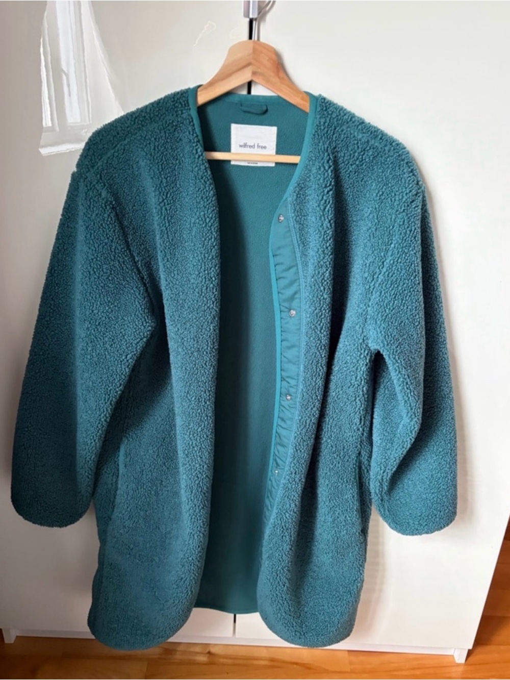 Wilfred Free Teal Snap-Front Fleece Jacket